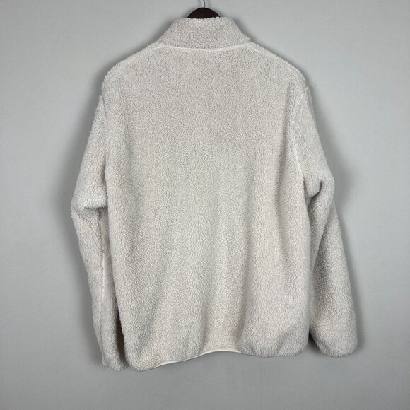 Uniqlo Fleece Sherpa Jacket Womens Medium Cream High Neck Full Zip Front Cozy M - Picture 5 of 13